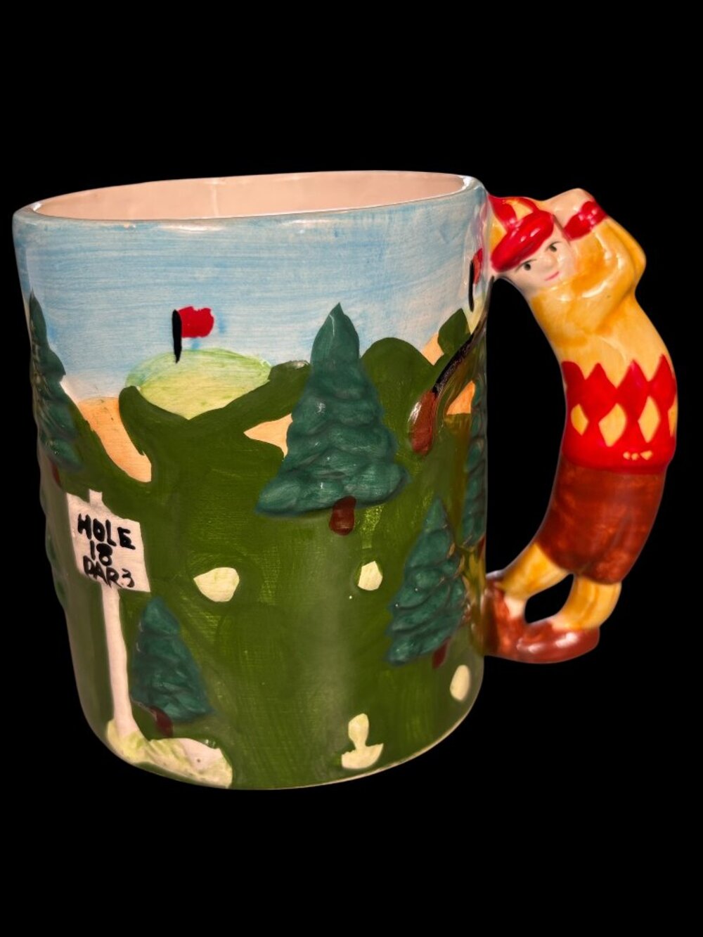 Vintage 1996 Galerie 3D Figural Golfer Golf Mug Hole 18 Par 3
